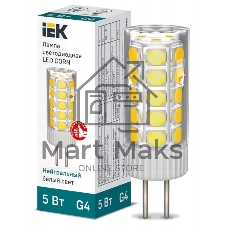 Лампа светодиодная IEK LLE-CORN-5-012-40-G4 CORN 5Вт капсула 4000К G4 12В керамика