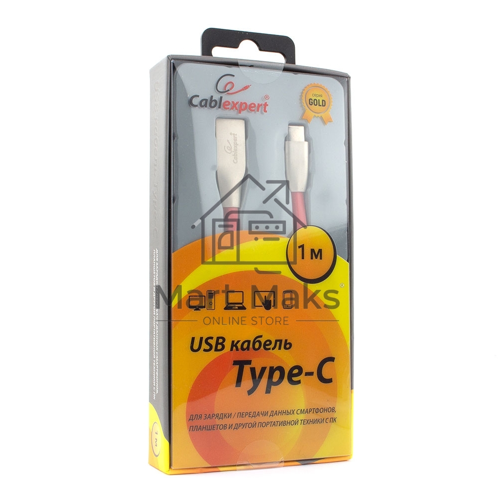 Кабель USB 2.0 Cablexpert CC-G-USBC01R-1M, AM/Type-C, серия Gold, длина 1м, красный, блистер
