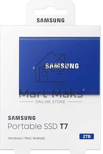 Твердотельный накопитель Samsung SSD 2TB T7, USB Type-C, R/W 1000/1050MB/s, Blue