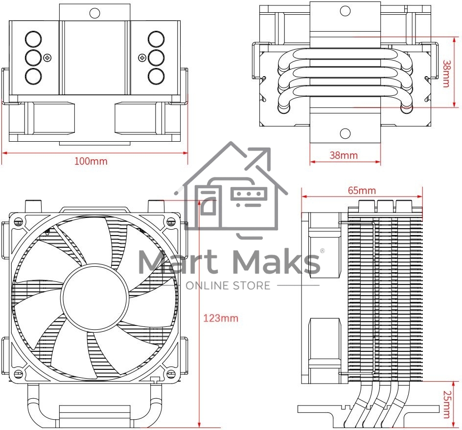 Кулер ID-COOLING SE-903-XT черный 92мм алюминий+медь 2200rpm 26db 4-pin 130w 123мм