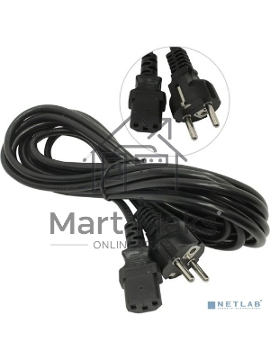 Кабель питания ExeGate Special PC-5S (Евровилка Schuko->С13) 3*0.75, CCA, черный, 5м