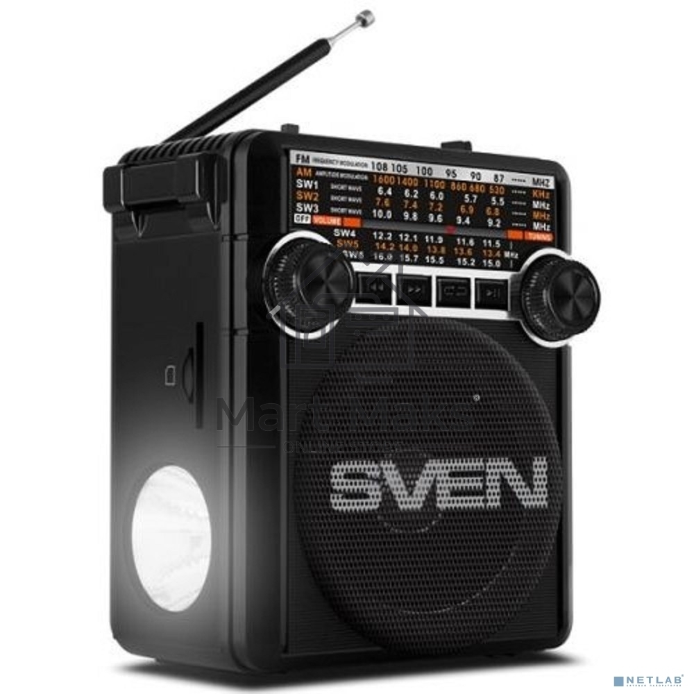 Радиоприемник АС SVEN SRP-355, черный (3 Вт, FM/AM/SW, USB, SD/microSD, фонарь, встроенный аккумулятор) АС SVEN SRP-355, черный (3 Вт, FM/AM/SW, USB, SD/microSD, фонарь, встроенный аккумулятор)