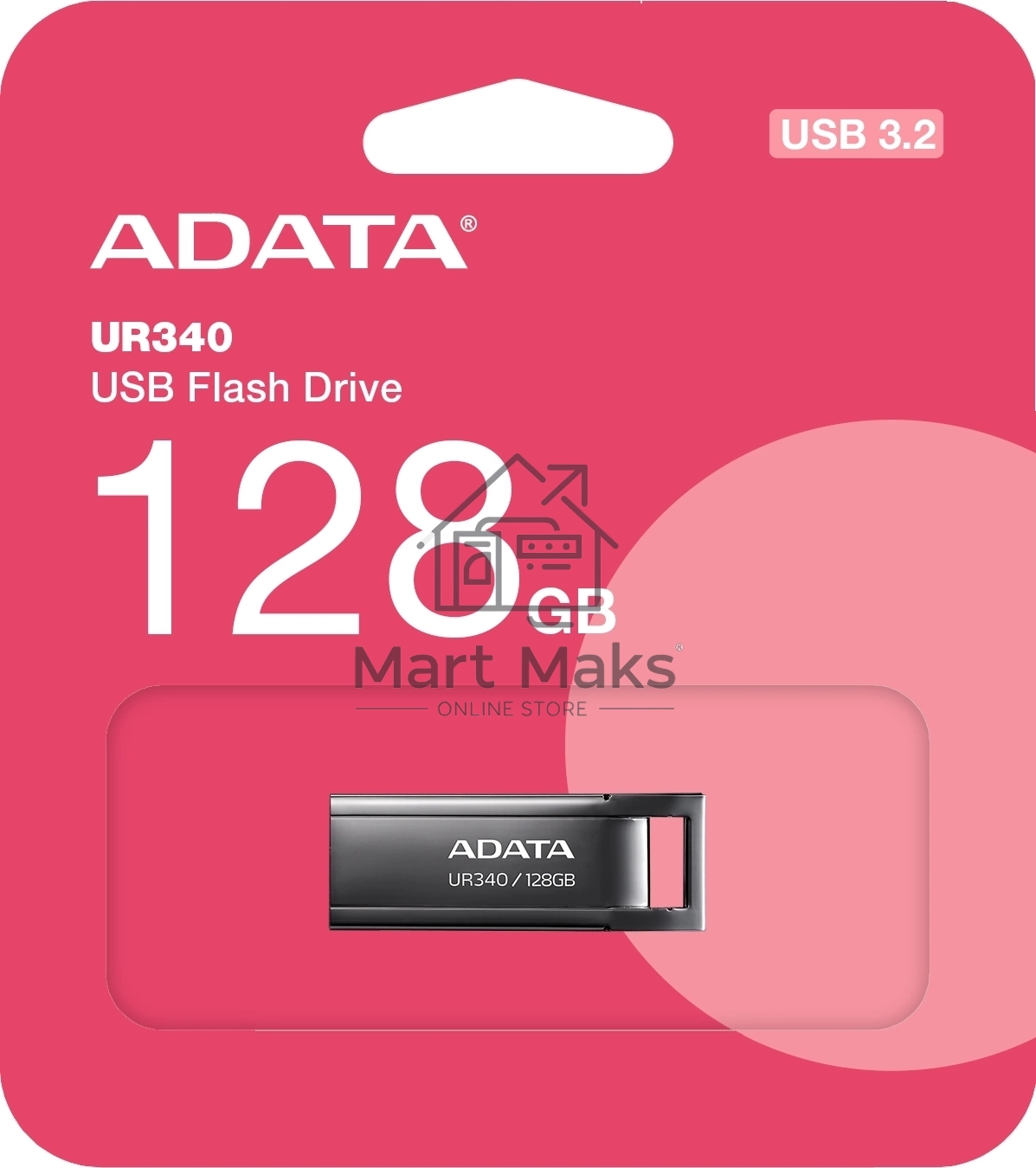 Флешка USB ADATA UR340 (AROY-UR340-128GbK), 128Gb, USB 3.2, R/W 100/30, черный