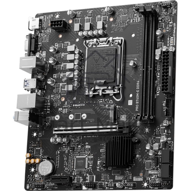 Материнская плата MSI PRO B760M-E DDR4, LGA 1700, Intel B760, 2xDDR4, 4xSATA, 1xM.2, 1xPCIe 4.0 x16, 1xPCIe 4.0 x1, 1xHDMI, 1xVGA, 1x1Gb LAN, 2xUSB-A 3.2 Gen 1, 4xUSB-A 2.0, 3x3.5 мм, 7.1, mATX