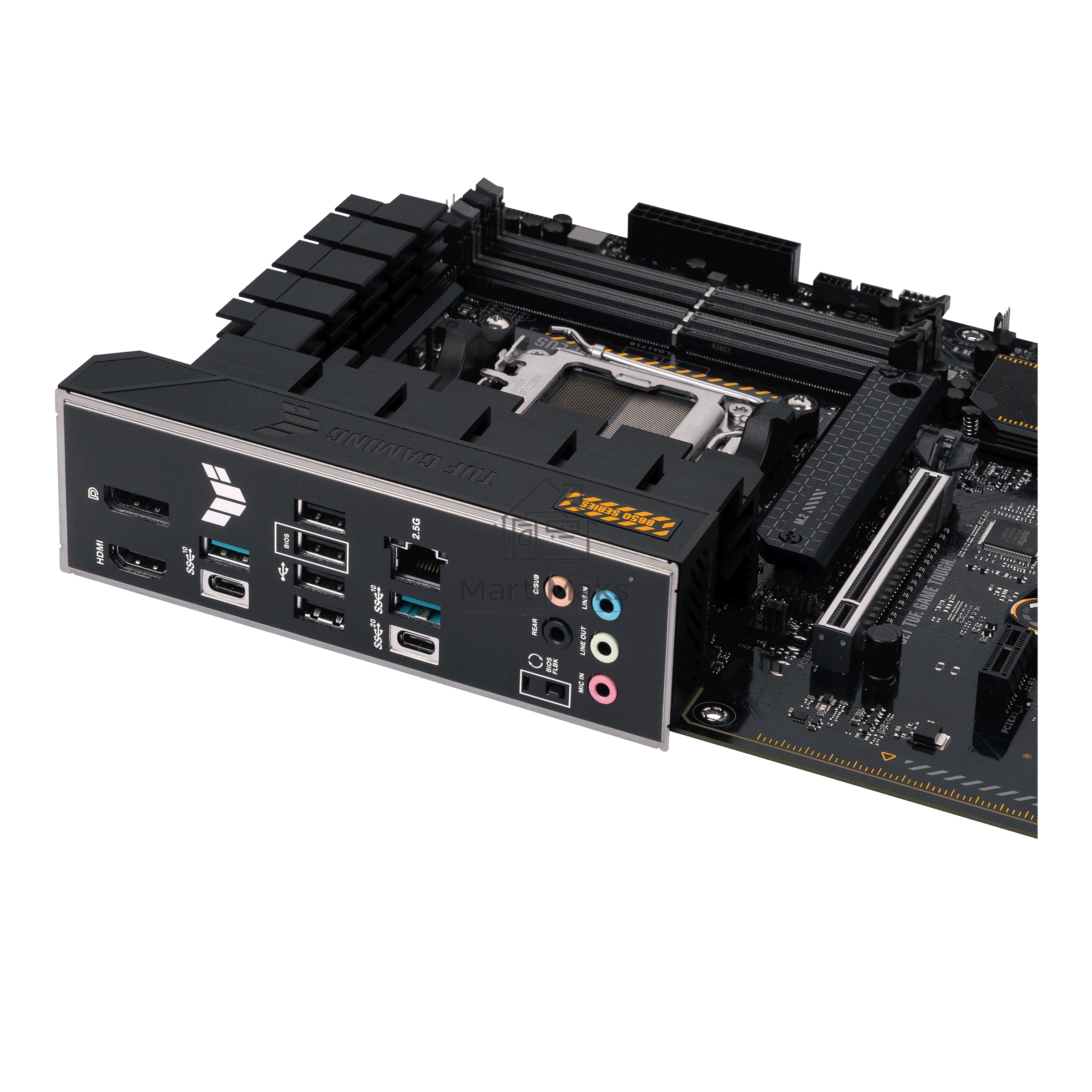 Материнская плата ASUS TUF GAMING B650-PLUS, AM5, AMD B650, 4xDDR5, 4xSATA, 3xM.2, 1xPCI-E 4.0 x16, 1xPCI-E 4.0 x4, 2xPCI-E x1, 1xHDMI, 1xDP, 1x 2.5Gb LAN, 2xUSB-A 3.2 Gen 2, 1xUSB-A 3.2 Gen 2x2, 1xUSB-C 3.2 Gen 2, 5x3.5 мм, 7.1, ATX