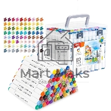 Набор маркеров для скетчинга Deli E70803-80 Color Emotion 11 мм, 150 мм, трехгранный корпус, двойной пишущий наконечник, 1-7 мм, 80 цветов, ассорти, пластиковая коробка (80 шт.)