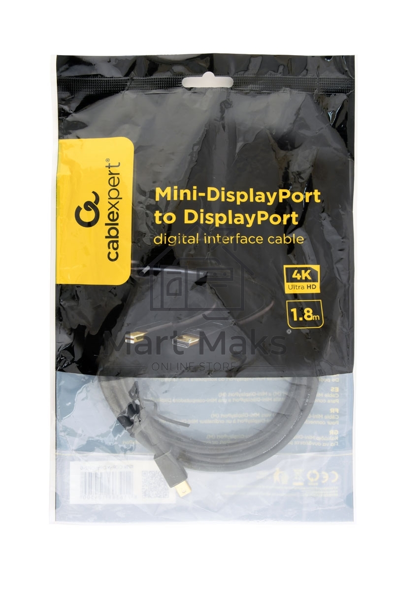 Кабель miniDP<->DP Cablexpert CCP-mDP2-6, 20M/20M, v.1.2, 4K, 1.8м, черный, позол.разъемы, пакет