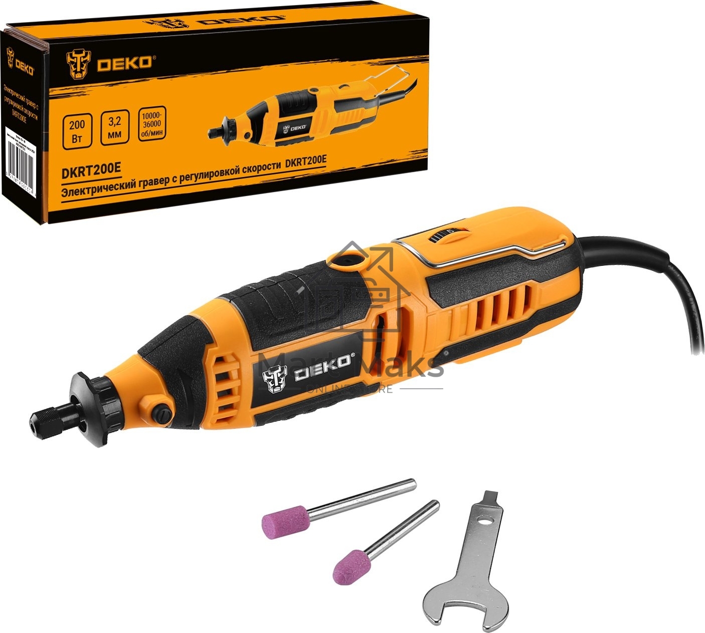 Прямошлифовальная машина (гравер) с регулировкой скорости 200Вт DEKO DKRT200E063-1410
