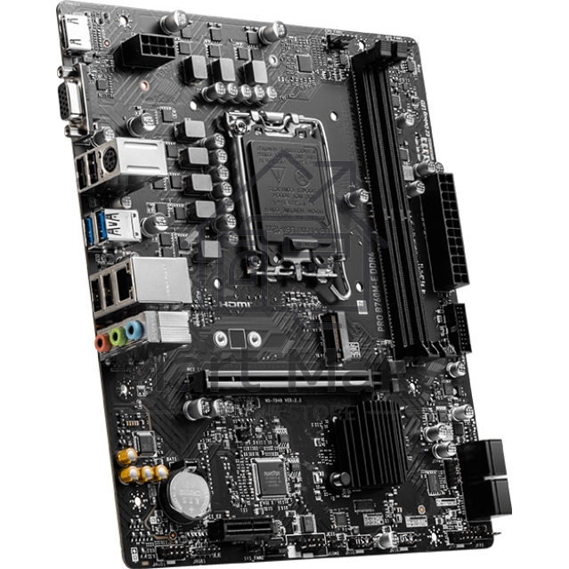 Материнская плата MSI PRO B760M-E DDR4, LGA 1700, Intel B760, 2xDDR4, 4xSATA, 1xM.2, 1xPCIe 4.0 x16, 1xPCIe 4.0 x1, 1xHDMI, 1xVGA, 1x1Gb LAN, 2xUSB-A 3.2 Gen 1, 4xUSB-A 2.0, 3x3.5 мм, 7.1, mATX