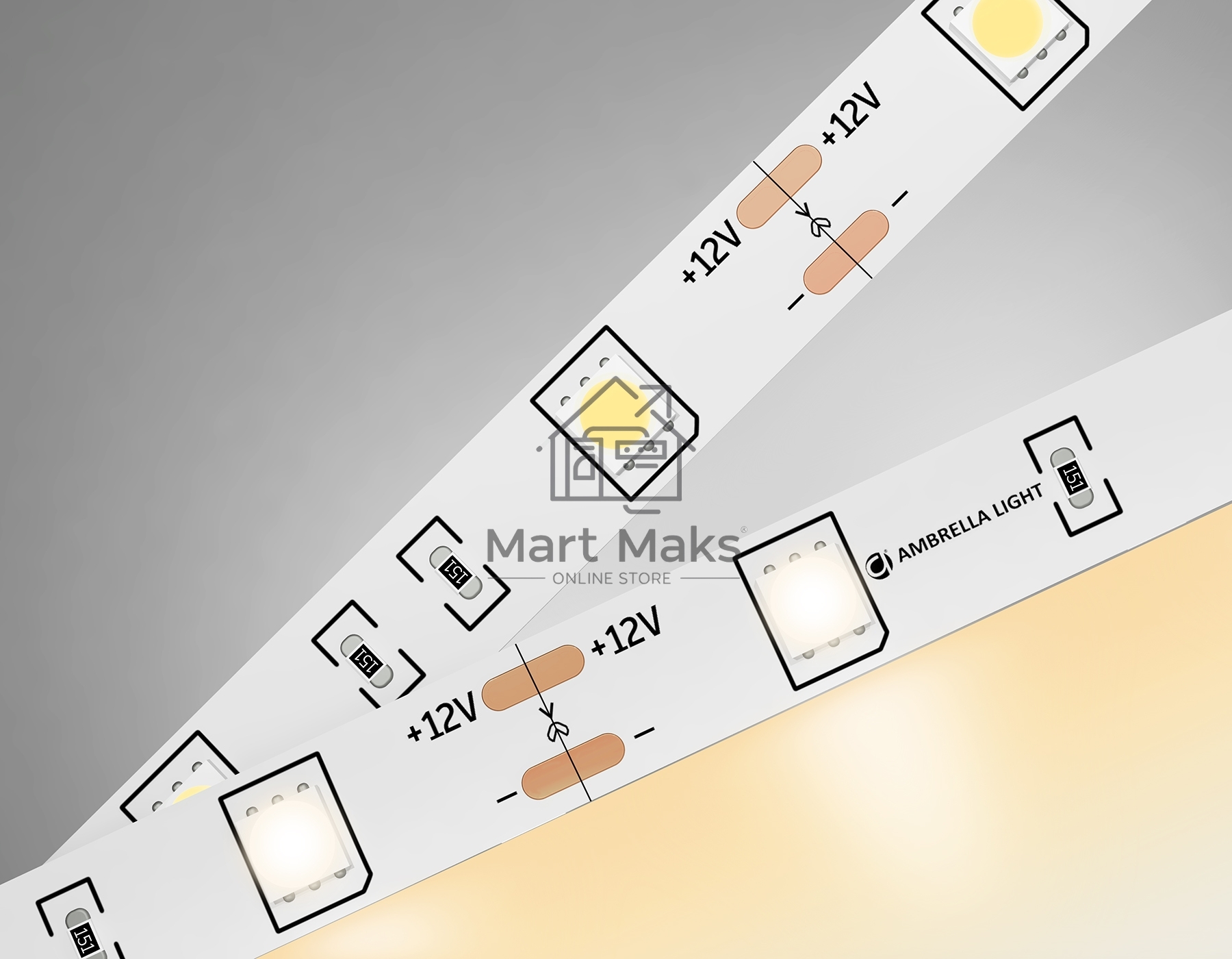 Светодиодная лента Ambrella light GS1801 5050 30Led/ 7.2W m/ 12V IP20 3000K/ 5000*10*1.87mm (2 конт.)