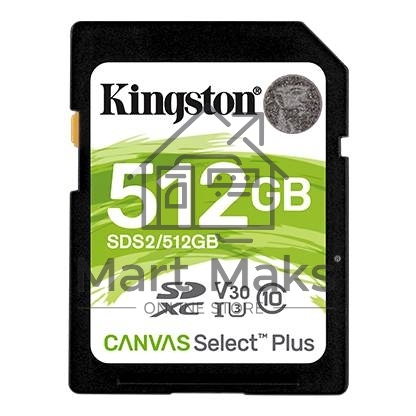Флеш карта SDXC 512Gb Class10 Kingston SDS2/512GB Canvas Select Plus w/o adapter
