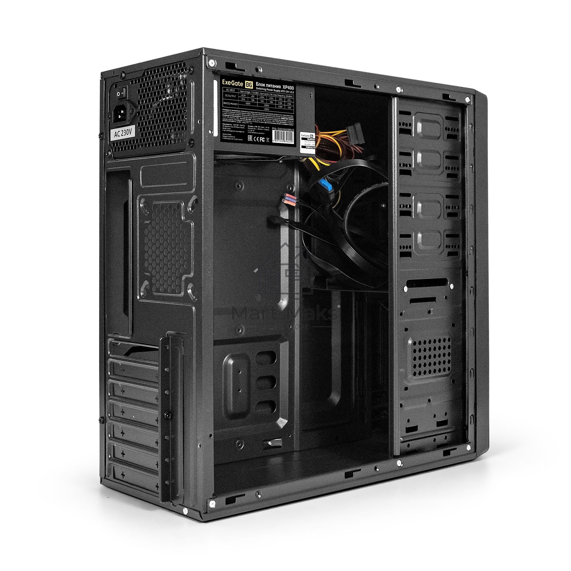 Компьютерный корпус Miditower ExeGate XP-401-400W-12 (ATX, БП XP400 с вент. 12см, 2*USB, аудио, черный)