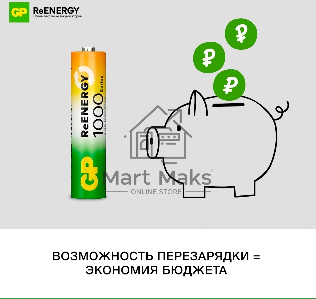 Аккумулятор GP Rechargeable 100AAAHC4/2RGY-2CRCB6 AAA NiMH 930mAh (6шт) блистер