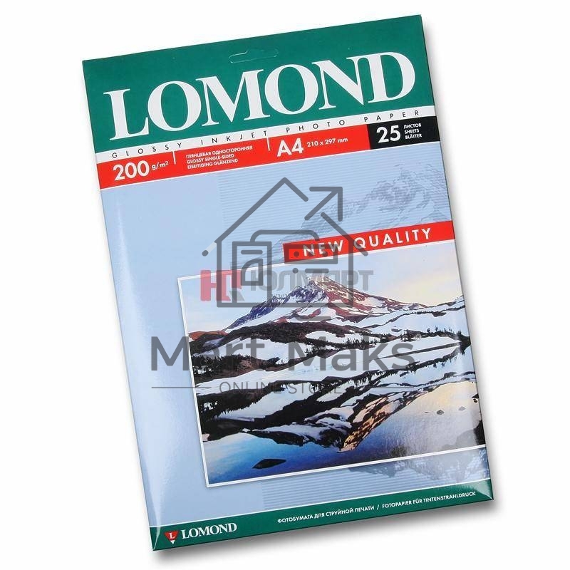 Фотобумага LOMOND Одностороняя Глянцевая, 200г/м2,A4 (21X29,7)/25л. для струйной печати