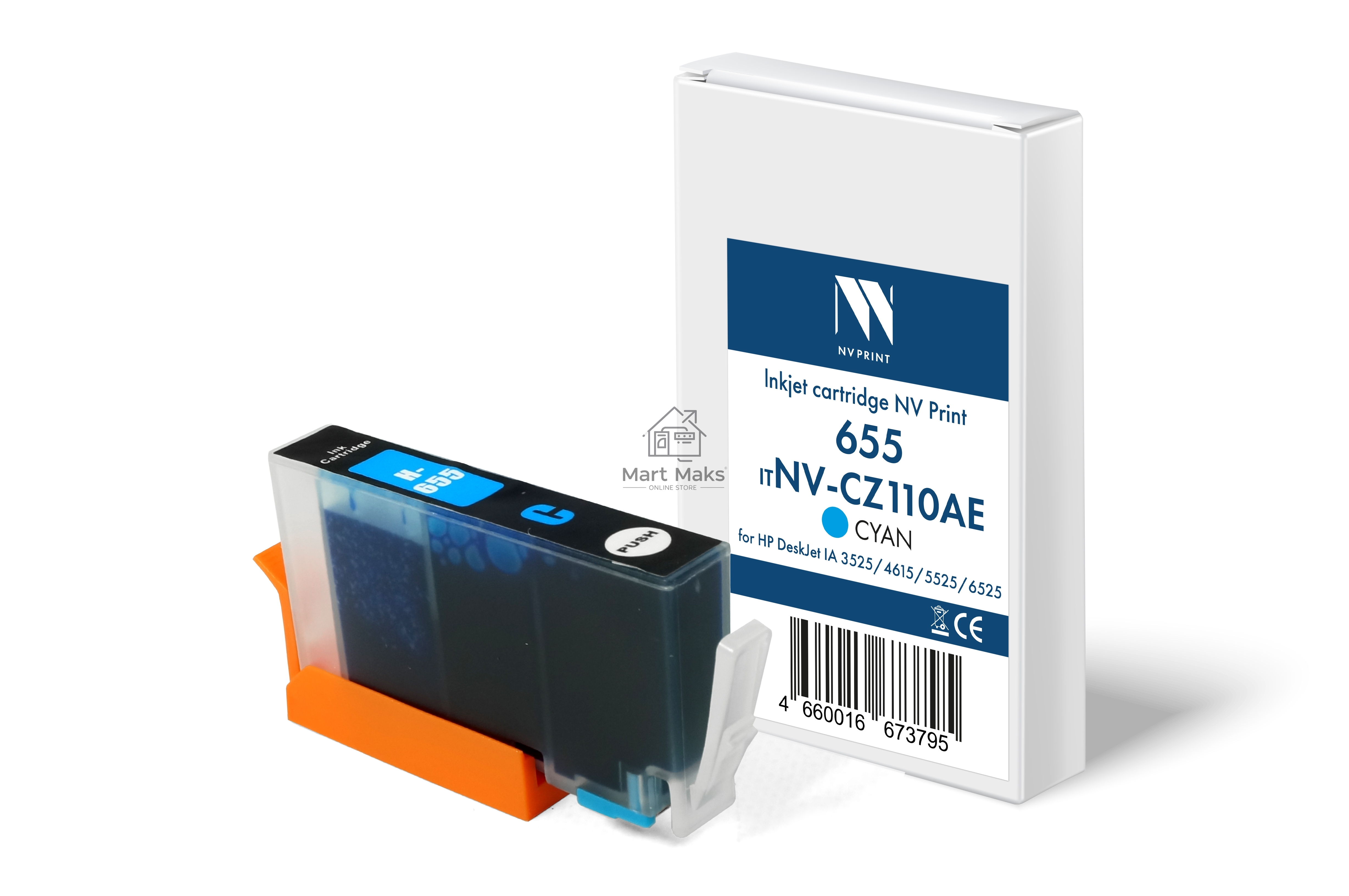 Струйный картридж NVPrint 655 (NV-CZ110AE) Cyan для HP DeskJet IA 3525/4615/5525/6525 (15 мл) совместимый