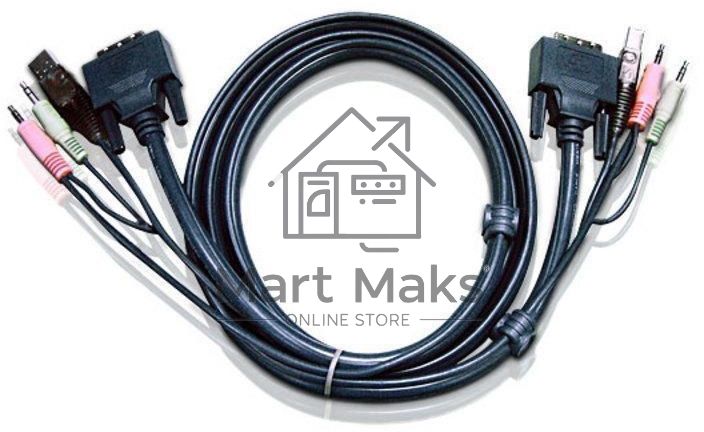 Кабель ATEN KVM USB(тип А Male)+DVI-D(Male)+2хАудио(Male) (-) USB(тип B Male)+DVI-D(Male)+2хАудио(Male) 1,8м., черный. CABLE DVI/USBA/SP.MC-DVI/USB B 1.8M