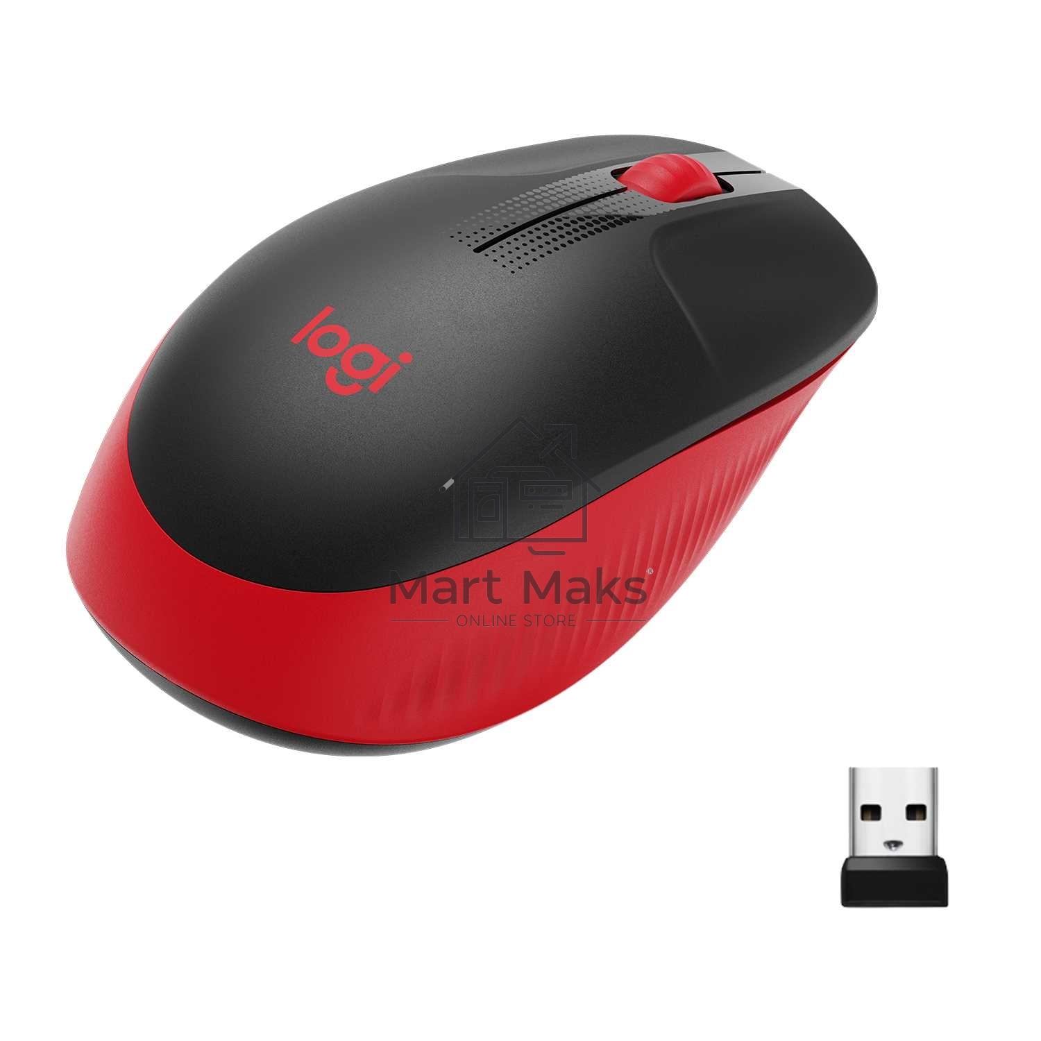 Мышь беспроводная Logitech M190 черный/красный, 1000 dpi, радиоканал, USB, кнопки - 3