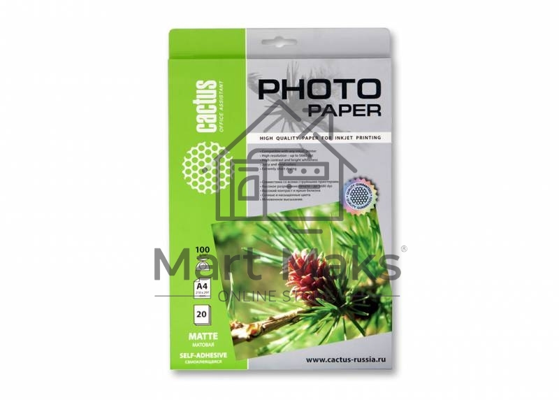 Самоклеящаяся бумага фотобумага Cactus CS-MSA410020 матовая А4 100 г/м2 20 листов
