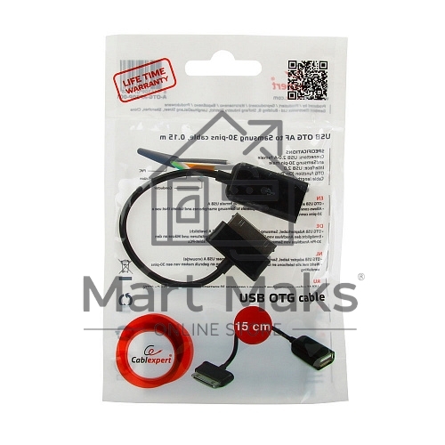 Кабель Gembird/Cablexpert A-OTG-AF30P-001 Кабель USB 2.0 OTG, USBAF/BM30pin, для планшетов Samsung, 0.15м, пакет