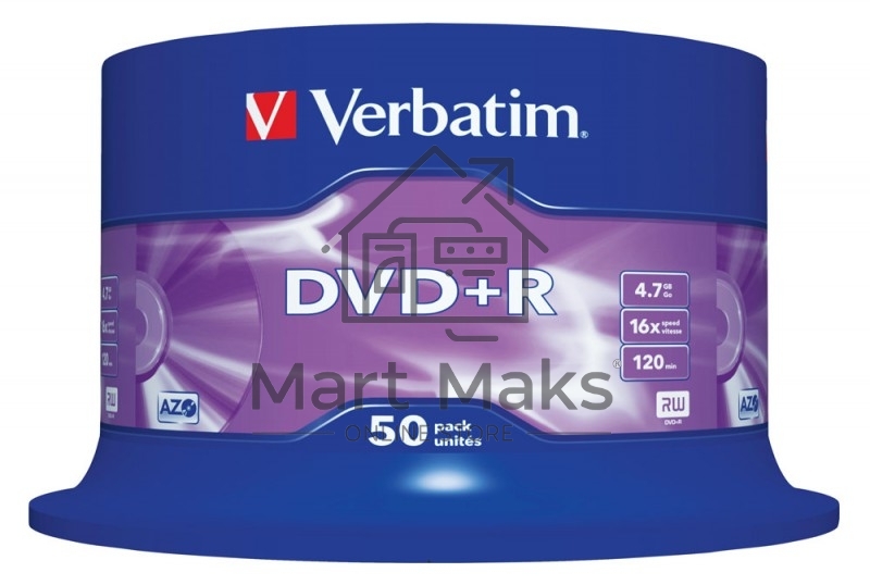 Диск DVD+R Verbatim 4.7Gb 16x Cake Box (50шт) (43550)