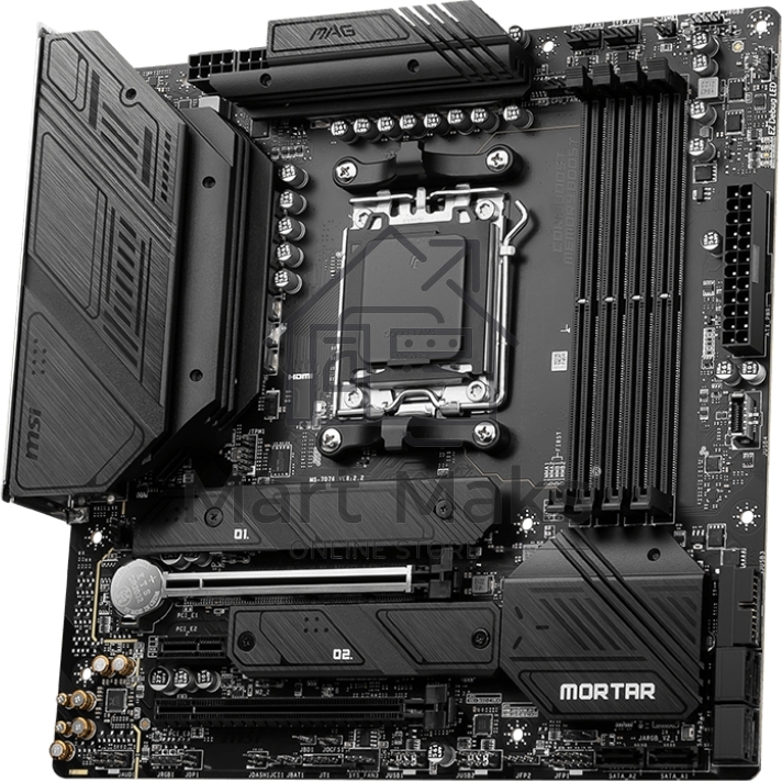 Материнская плата MSI MAG B650M MORTAR WIFI, AM5, AMD B650, 4xDDR5, 6xSATA, 2xM.2, 1xPCI-E 4.0 x16, 1xPCI-E 4.0 x4, 1xHDMI, 1xDP, 1x2.5Gb LAN, 3xUSB 3.2 Gen 2, 4xUSB 3.2 Gen 1, 1xUSB-C 3.2 Gen 2x2, 5x3.5мм аудио, 7.1, Micro-ATX