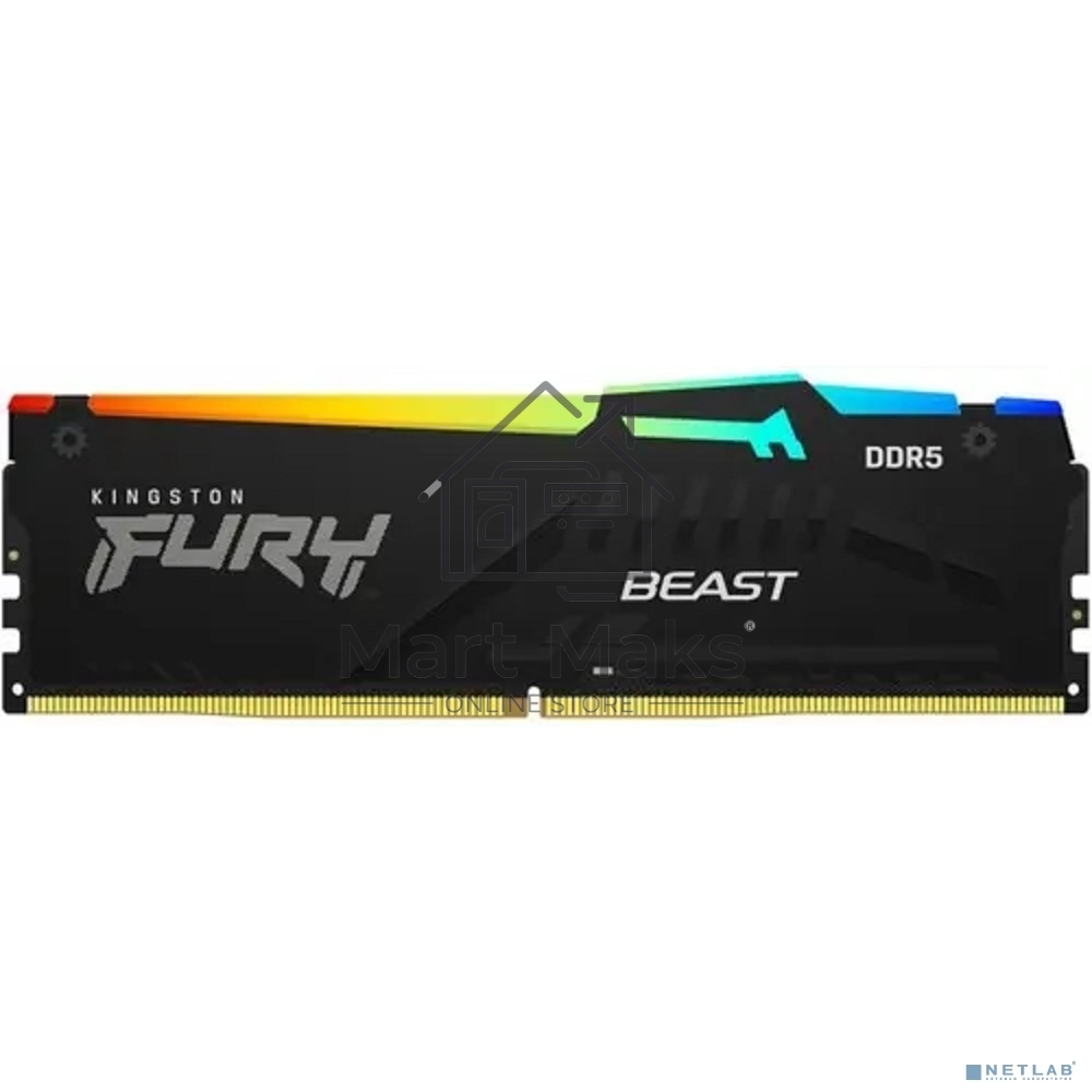 Оперативная память Kingston Fury Beast, DDR5, 16GB (1x16GB), 5200MHz, CL36, DIMM, с радиатором, RGB, черный
