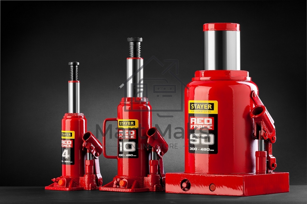 Домкрат STAYER 43160-4_z01гидравлический бутылочный red force 4т 195-380мм