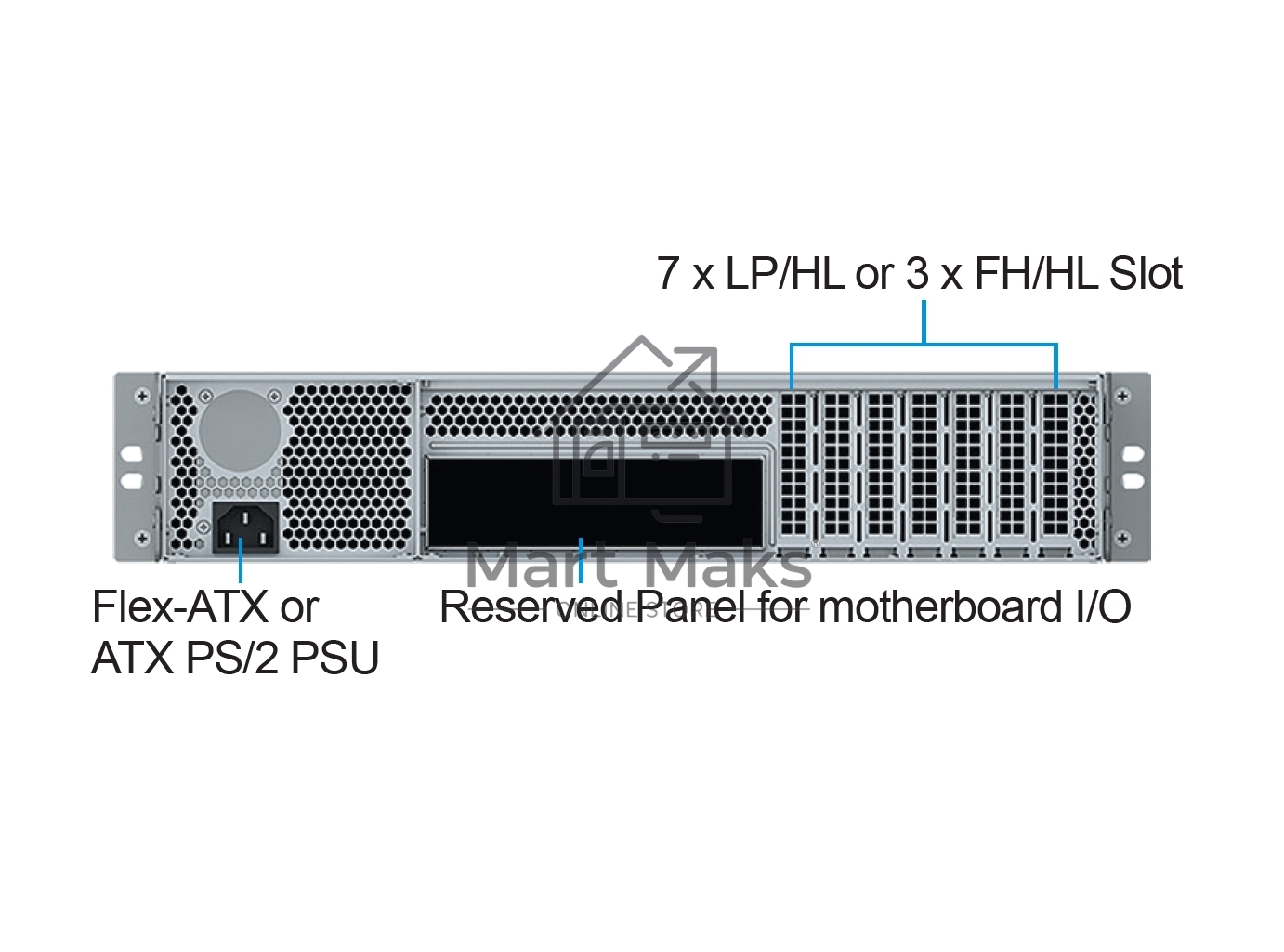 Серверный корпус Ablecom 2U chassis; ATX, Micro-ATX, Mini-ITX MBs; 2 x 3.5''hs + 2 x 3.5'' internal + 1 x 2.5'' internal; flex ATX 500W; no rails