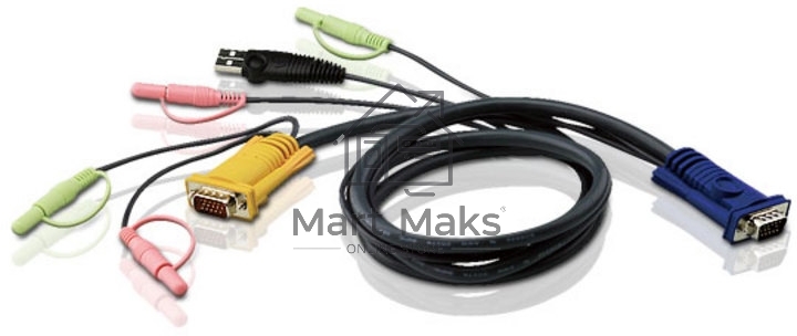 Кабель ATEN KVM Cable 2L-5303U Кабель для KVM: USB(Am)+DB15(m)+2*Audio (PC) -на- SPHD15(m)+2*Audio (KVM), 3м