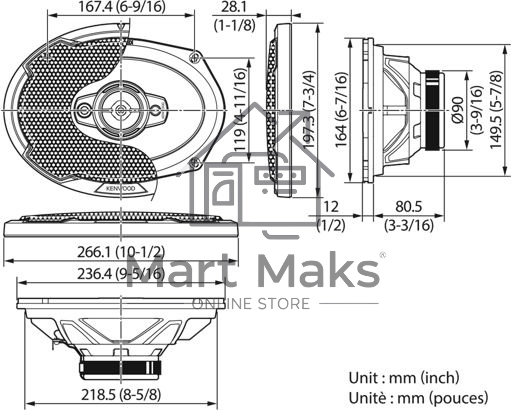 Колонки автомобильные Kenwood KFC-PS6986 600Вт 88дБ 4Ом 15x23см (6x9дюйм) (ком.:2кол.) коаксиальные четырехполосные