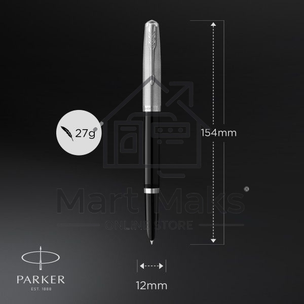 Ручка перьевая Parker 51 Core (CW2123491) Black CT F сталь нержавеющая, подарочная коробка