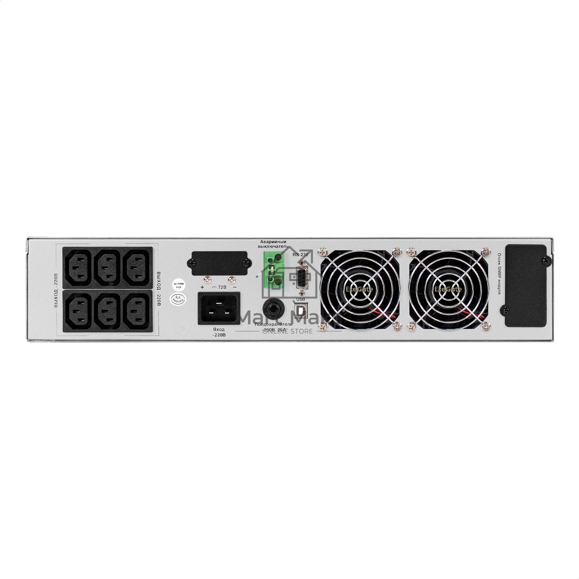 Источник бесперебойного питания On-line ExeGate PowerExpert ULS-3000.LCD.AVR.6C13.USB.RS232.SNMP.BC.2U <3000VA/3000W, On-Line, PF=1, LCD, 6*C13, RS232, USB, SNMP-slot, встроенные батареи 12V 7.2Ah - 6шт, батарейный коннектор, подключение до 4 внешних бата