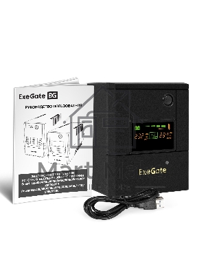 Источник бесперебойного питания ExeGate Smart LB-2200.LCD.AVR.4SH.USB (2200VA/1300W, цветной LCD, AVR, 4*Schuko, USB, батарея 12V 9Ah - 2 шт., металлический корпус, Black)