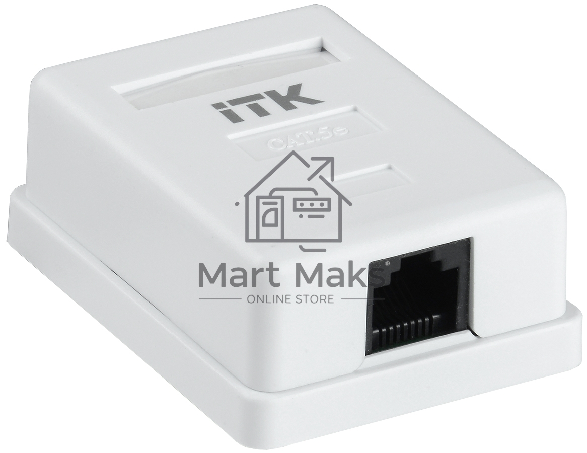 Настенная информационная розетка RJ45 8P8C, кат.5Е, UTP, 1-порт, белая 