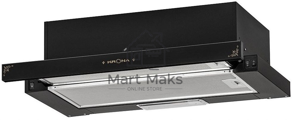 Вытяжка встраиваемая KRONA Kamilla 600 BLACK RETRO черный, 60 см, 820 куб. м/ч, 46 дБ