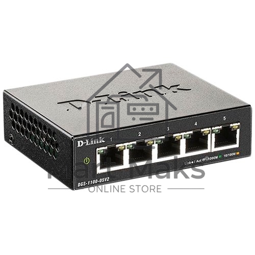 Коммутатор D-Link DGS-1100-05V2/A1A, L2 Smart Switch with 5 10/100/1000Base-T ports.8K Mac address, 802.3x Flow Control, Port Trunking, Port Mirroring, IGMP Snooping, 32 of 802.1Q VLAN, VID range 1-4094, Loopba