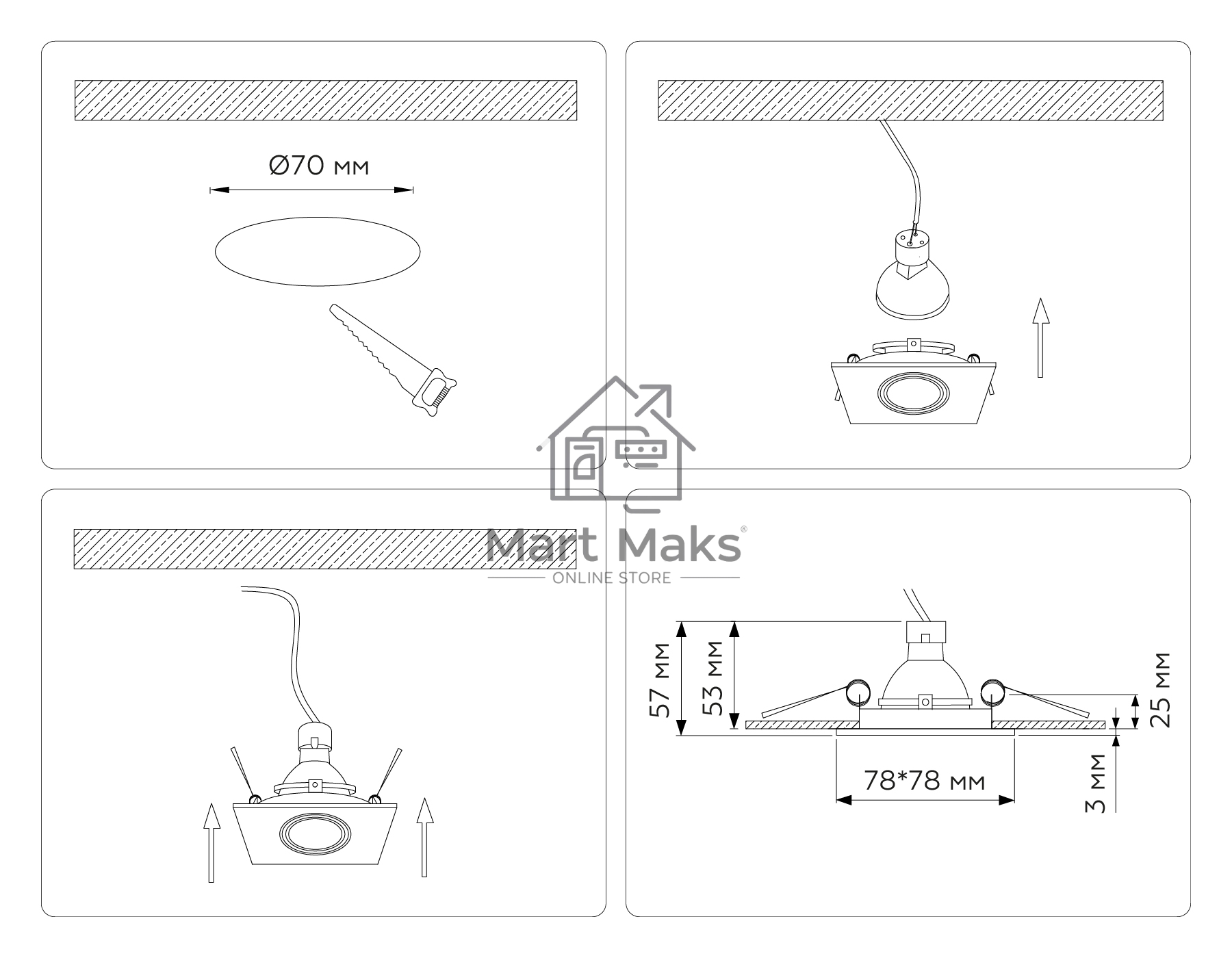 Встраиваемый точечный светильник Ambrella light TN102818 BK черный GU5.3 78*78*28