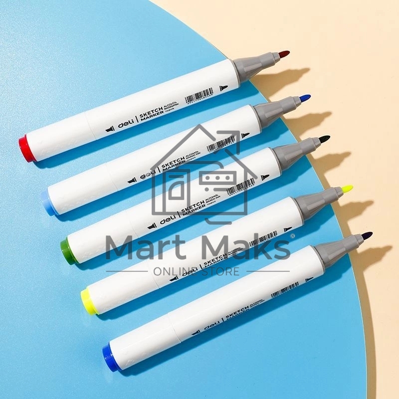 Набор маркеров для скетчинга Deli E70803-80 Color Emotion 11 мм, 150 мм, трехгранный корпус, двойной пишущий наконечник, 1-7 мм, 80 цветов, ассорти, пластиковая коробка (80 шт.)