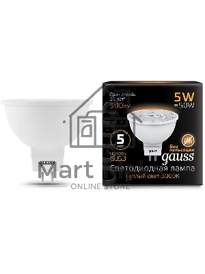 Лампа светодиодная Gauss Black 5Вт цок.: GU5.3 рефлектор 220B 3000K св. свеч. бел. теп. MR16 (упак.: 10 шт) (101505105)
