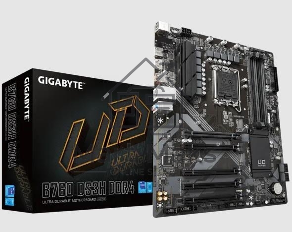 Материнская плата Gigabyte B760 DS3H DDR4, LGA 1700, Intel B760, 4xDDR4, 4xSATA, 2xM.2, 1xPCIe 4.0 x16, 4xPCIe 3.0 x1, 1xHDMI, 1xDP, 1x 1Gb LAN, 1xUSB 3.2 Gen 2, 1xUSB 3.2 Gen 2x2, 4xUSB 2.0, 3x3.5 мм, 7.1, ATX