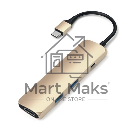 USB адаптер Satechi Slim Aluminum Type-C Multi-Port Adapter with Type-C Charging Port. Интерфейс USB-C. Порты USB Type-C, 2хUSB 3.0, 4K HDMI.  золотой.