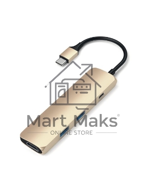 USB адаптер Satechi Slim Aluminum Type-C Multi-Port Adapter with Type-C Charging Port. Интерфейс USB-C. Порты USB Type-C, 2хUSB 3.0, 4K HDMI. золотой.
