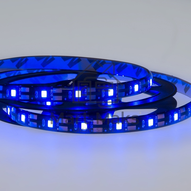 Лента LED с USB коннектором 5 В, 8 мм, IP65, SMD 2835, 60 LED/m, цвет свечения синий