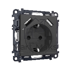 Комплект механизма электрической розетки ALFA Графит мягкое касание 2USB A+A 18W (быстрая зарядка) с/з QUANT (AP9090, VM155) MA909010