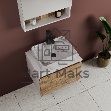Комплект: тумба Bau Dream Blackwood 60, 1 ящик, раковина прямоугольная BAU Cerama 48х37, мрамор, смеситель Hotel Black, черный матовый, выпуск клик клак черный