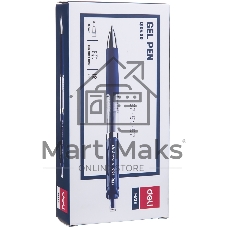 Набор ручек гелевых Deli Mate EQ10430-P автоматическая, прозрачный/синий, d=0.5мм, синие чернила, коробка картонная (12шт)