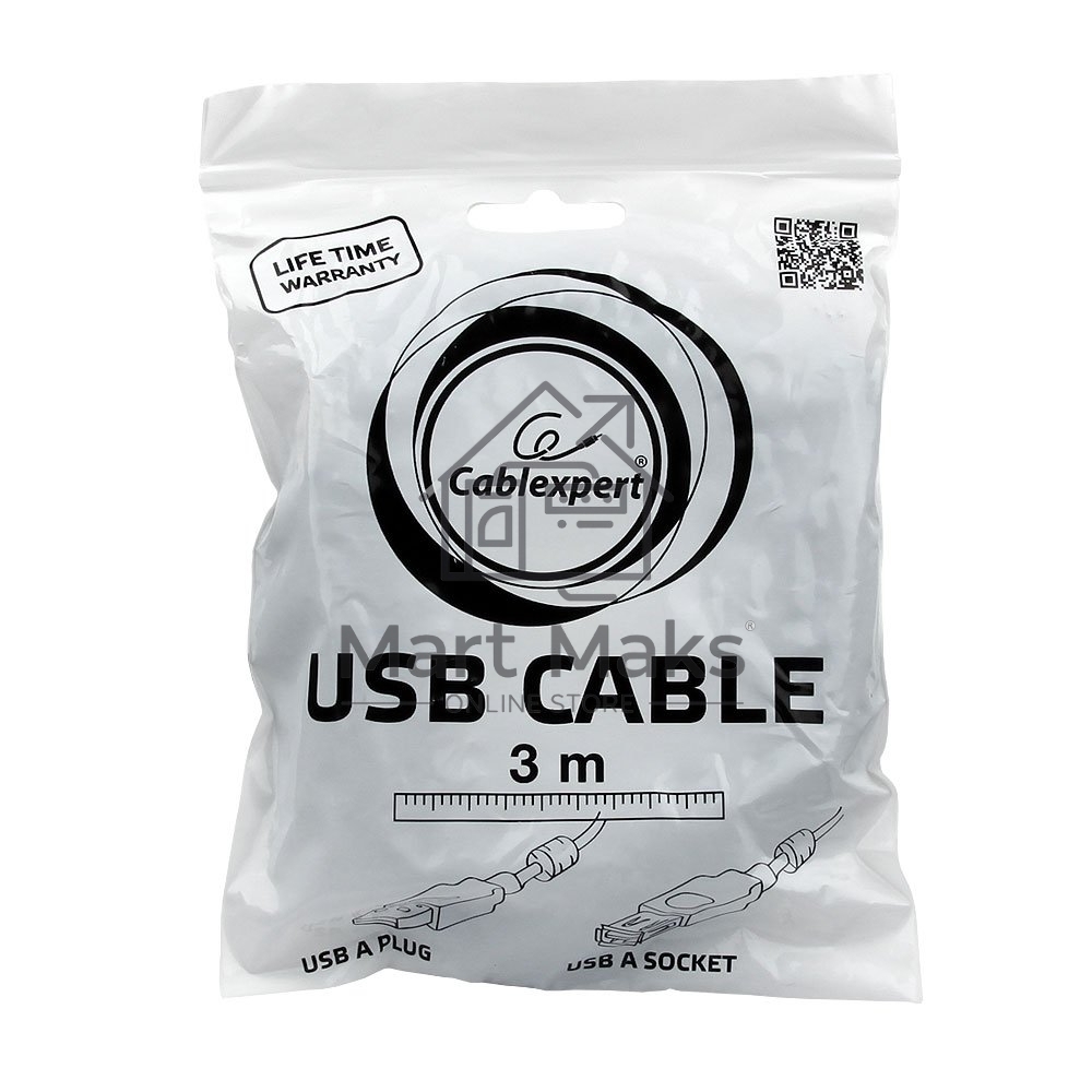 Кабель Gembird/Cablexpert CCF2-USB2-AMAF-10 USB 2.0 Pro AM/AF, 3м, экран, 2феррит.кольца, черный, пакет