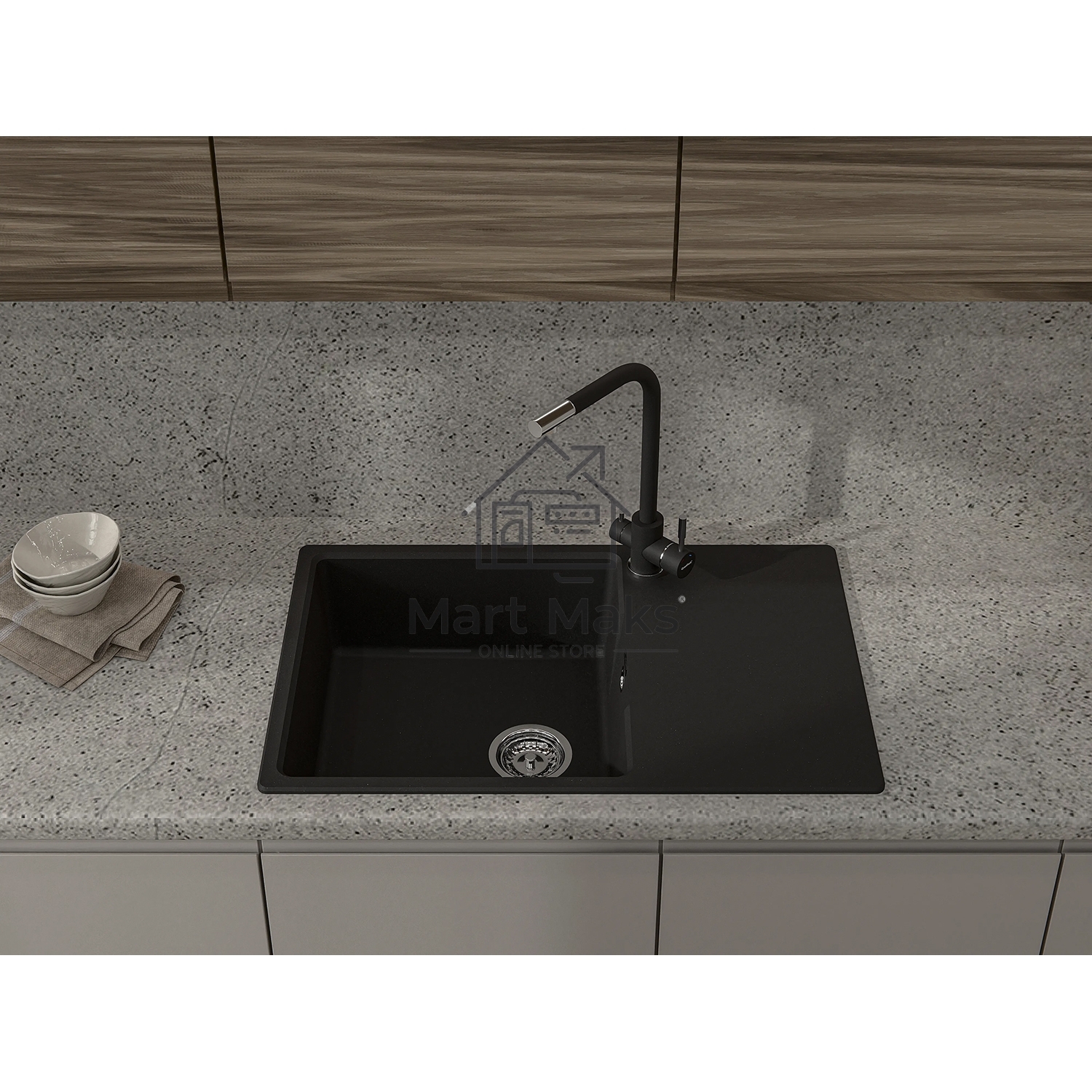 Мойка URBAN 678L black 1-чаша+крыло 780*490мм, монтаж: врезной, материал: кварц, черный