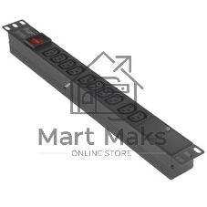Блок розеток горизонтальный ExeGate ServerPro PDU-19H001 Al-10С13-C14-SW, 1U, Алюминий, 10 IEC 320 C13, С14, выкл. с подсветкой, черный