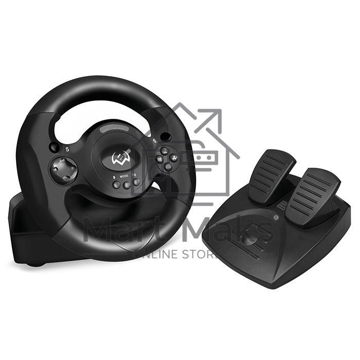 Руль SVEN GC-W300 (педали, вибро, лепестки, D-pad, 10 кл, резин. вставки, PC, цифр. и аналог.